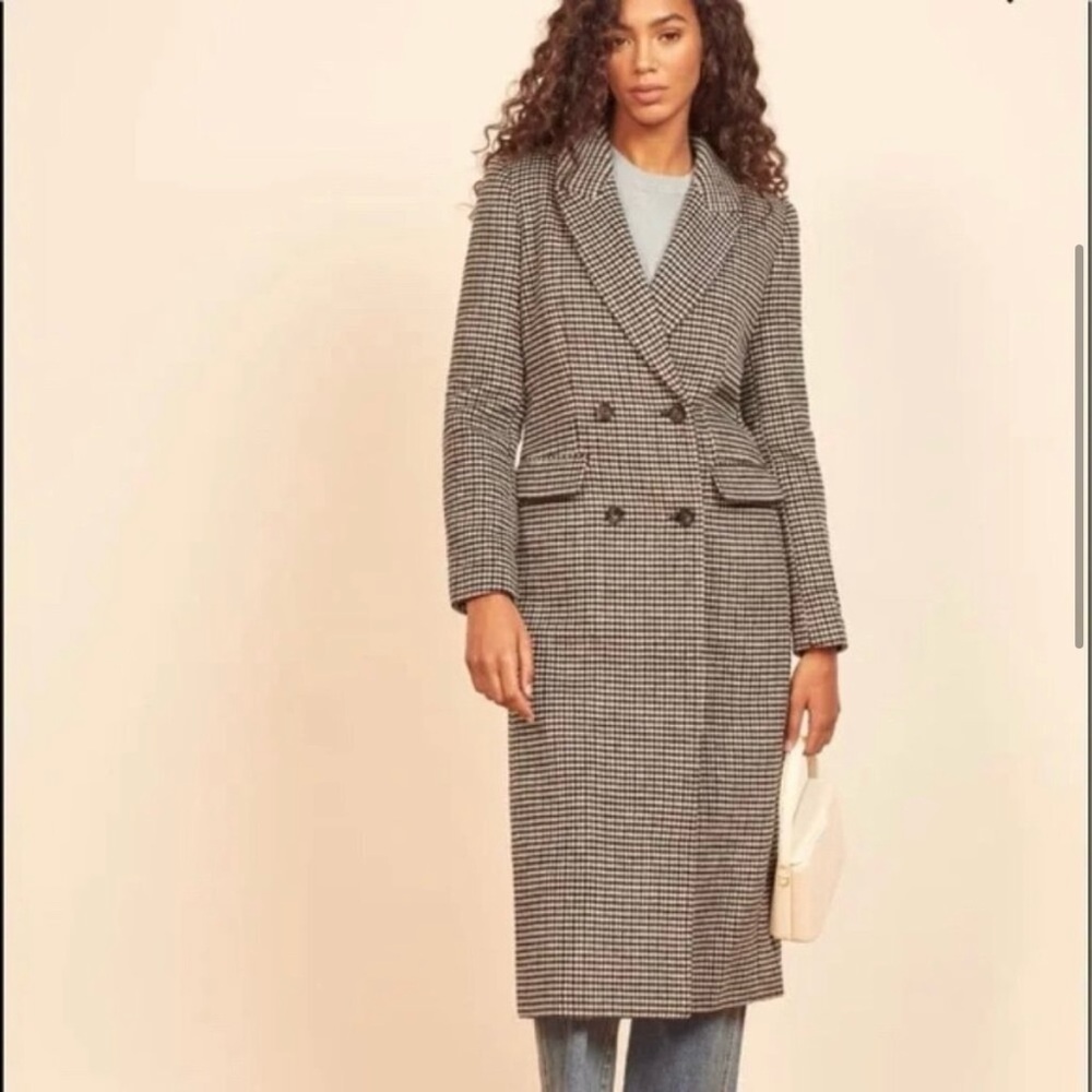 Reformation York Coat Black Grey Herringbone Size S - Picture 2 of 8